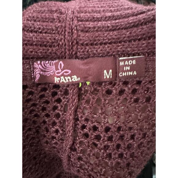 PRANA Lima Cocoon Open-Weave Mesh Knit Cardigan Black Cherry Boho Oversized Sz M - Picture 4 of 5